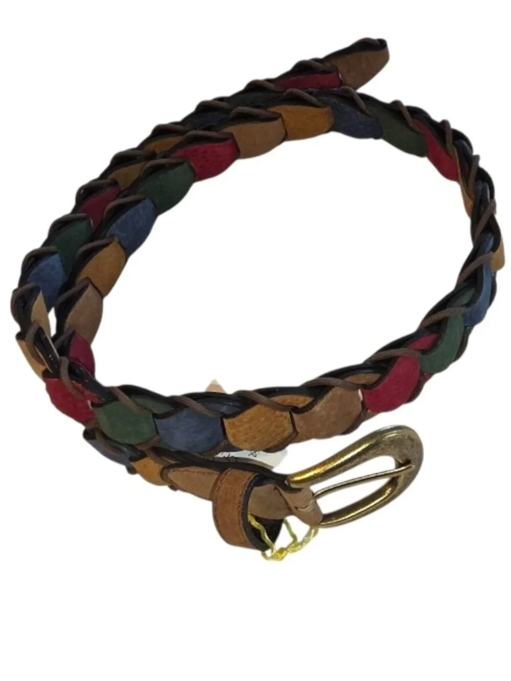 Vintage Braided Leather Belt 1990s Suede Multicolor Boho Pig Split Sz M Retro